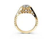 Cathedral Engagement Ring Setting for Round Cut Center with Antique-Style Pave Band and Prong Head in Yellow Gold