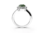 Halo Engagement Ring Setting for Fancy Green Round Cut Center with Inner Milgrain Border and Prong Head in White Gold