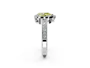 Milgrain Halo Engagement Ring Setting for Fancy Yellow Pear-Shaped Center with Wide Pave Band and Prong Head in Platinum