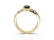 5 Stone Engagement Ring Setting for Fancy Green Emerald Cut Center with Plain Band and Prong Head in Yellow Gold