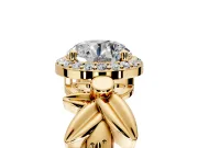 Halo Engagement Ring Setting for Round Cut Center with Floral Band and Prong Head in Yellow Gold