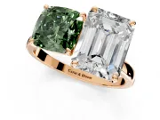 Fancy Green Cushion Cut and Emerald Cut Lab-Grown Diamond Toi et Moi Engagement Ring with Prong-Set Stones in Rose Gold