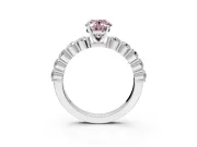 Shared-Prong Engagement Ring Setting for Fancy Pink Oval Center with Graduated Accents and Prong Head in White Gold