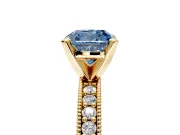 Milgrain Pave Engagement Ring Setting for Fancy Blue Cushion Cut Center with Accent Band and Prong Head in Yellow Gold