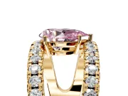 Solitaire Engagement Ring Setting for Fancy Pink Pear-Shaped Center with Wide-Open Split Shank and Prong Head in Yellow Gold