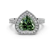 Halo Engagement Ring Setting for Fancy Green Heart-Shaped Center with Milgrain Halo, Pave Band and Prong Head in Sterling Silver