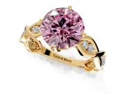 Solitaire Engagement Ring Setting for Fancy Pink Round Cut Center with Accented Twist Band and Leaf Prong Head in Yellow Gold