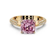 Solitaire Engagement Ring Setting for Fancy Pink Cushion Cut Center with Multi-Row Accents and Prong Head in Yellow Gold