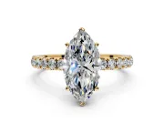 Open Basket Engagement Ring Setting for Marquise Center with Pave Band and Prong Head in Yellow Gold