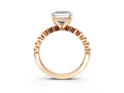 Solitaire Engagement Ring Setting for Asscher Cut Center with Bezel-Dot Beaded Band and Prong Head in Rose Gold