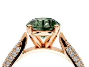 Solitaire Engagement Ring Setting for Fancy Green Round Cut Center with Multi-Row Accents and Prong Head in Rose Gold