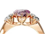 3 Stone Engagement Ring Setting for Fancy Pink Heart-Shaped Center with Raised Basket Heads and Prong Head in Rose Gold