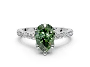 Solitaire Engagement Ring Setting for Fancy Green Pear-Shaped Center with Widening Pave Band and Claw Prong Head in Platinum