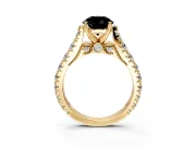 Solitaire Engagement Ring Setting for Fancy Black Round Cut Center with Pave Cathedral Shoulders and Prong Head in Yellow Gold