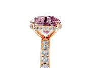 Hidden Halo Engagement Ring Setting for Fancy Pink Round Cut Center with Pave Band and Prong Head in Rose Gold