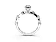 Solitaire Engagement Ring Setting for Emerald Cut Center with Bezel Station Band and Prong Head in Platinum