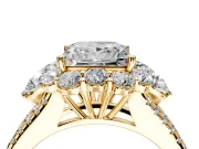 Halo Engagement Ring Setting for Princess Cut Center with Two-Strand Split Shank and Prong Head in Yellow Gold