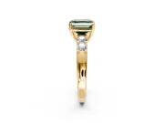 5 Stone Engagement Ring Setting for Fancy Green Asscher Cut Center with Plain Band and Prong Head in Yellow Gold
