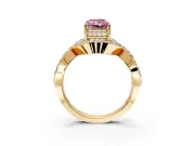 Halo Engagement Ring Setting for Fancy Pink Radiant Cut Center with Pave Infinity Twist Band and Prong Head in Yellow Gold