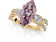 3 Stone Engagement Ring Setting for Fancy Pink Marquise Center with Pave Twist Band and Prong Head in Yellow Gold