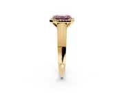 Halo Engagement Ring Setting for Fancy Pink Emerald Cut Center with Knife Ridge Cathedral Band and Prong Head in Yellow Gold