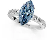 Solitaire Engagement Ring Setting for Fancy Blue Marquise Center with Single Row Accent Band and Prong Head in Platinum