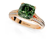 Solitaire Engagement Ring Setting for Fancy Green Cushion Cut Center with Pave Rail Split Shank and Prong Head in Rose Gold