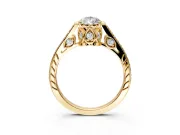 Cathedral Engagement Ring Setting for Pear-Shaped Center with Antique-Style Pave Band and Prong Head in Yellow Gold