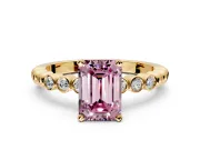 Solitaire Engagement Ring Setting for Fancy Pink Emerald Cut Center with Bezel-Dot Beaded Band and Prong Head in Yellow Gold