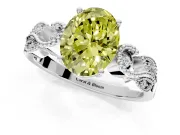Leaf Engagement Ring Setting for Fancy Yellow Oval Center with Milgrain Accent Band and Prong Head in Platinum