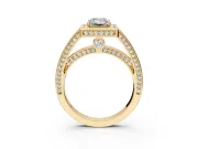 Halo Engagement Ring Setting for Emerald Cut Center with Framed Halo, Pave Band and Prong Head in Yellow Gold