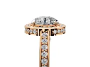 Halo Engagement Ring Setting for Round Cut Center with Framed Halo, Pave Band and Prong Head in Rose Gold