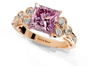 Cluster Engagement Ring Setting for Fancy Pink Princess Cut Center with Bezel Accent Clusters and Prong Head in Rose Gold