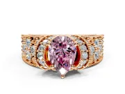 Pave Engagement Ring Setting for Fancy Pink Pear-Shaped Center with Curved Accent Rows, Openwork and Prong Head in Rose Gold