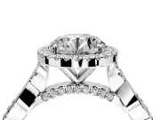 Halo Engagement Ring Setting for Round Cut Center with Twist Band and Prong Head in White Gold