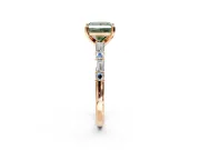 Baguette Engagement Ring Setting for Fancy Green Princess Cut Center with Alternating Bar-Set Band and Prong Head in Rose Gold