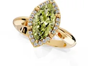 Halo Engagement Ring Setting for Fancy Yellow Marquise Center with Tapered Plain Band and Prong Head in Yellow Gold