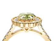 Milgrain Floral Halo Engagement Ring Setting for Fancy Yellow Oval Center with Pave Band and Prong Head in Yellow Gold