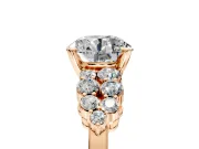 Cluster Engagement Ring Setting for Round Cut Center with 2-Row Shoulder Clusters and Prong Head in Rose Gold