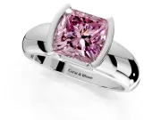 Tension Engagement Ring Setting for Fancy Pink Princess Cut Center with Wide Flat Band and Tension Head in White Gold