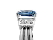 Solitaire Engagement Ring Setting for Fancy Blue Emerald Cut Center with Grooved Bar Accent Band and Prong Head in Sterling Silver
