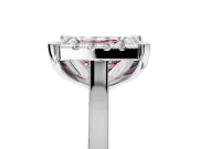 Single Halo Engagement Ring Setting for Fancy Pink Princess Cut Center with Corner Claws, Plain Band and Prong Head in Platinum
