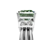 Solitaire Engagement Ring Setting for Fancy Green Princess Cut Center with Grooved Bar Accent Band and Prong Head in White Gold