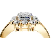 Halo Engagement Ring Setting for Radiant Cut Center with Milgrain Channel Band and Prong Head in Yellow Gold