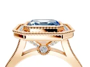 Halo Engagement Ring Setting for Fancy Blue Asscher Cut Center with Milgrain Frame, Pave Band and Prong Head in Rose Gold