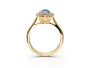 Starburst Halo Engagement Ring Setting for Fancy Blue Marquise Center with Thin Round-Wire Band and Prong Head in Yellow Gold