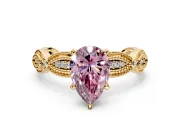 Solitaire Engagement Ring Setting for Fancy Pink Pear-Shaped Center with Marquise Panel Band and Prong Head in Yellow Gold