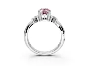 Solitaire Engagement Ring Setting for Fancy Pink Oval Center with Grooved Bar Accent Band and Prong Head in Sterling Silver