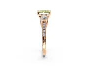 3 Stone Engagement Ring Setting for Fancy Yellow Radiant Cut Center with Crossover Basket, Pave Band and Prong Head in Rose Gold