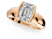Tension Engagement Ring Setting for Emerald Cut Center with Wide Flat Band and Tension Head in Rose Gold